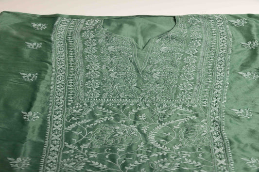 Deep Jade Green  Cotton Silk Semi-Stitched Chikankari Co-ord Set