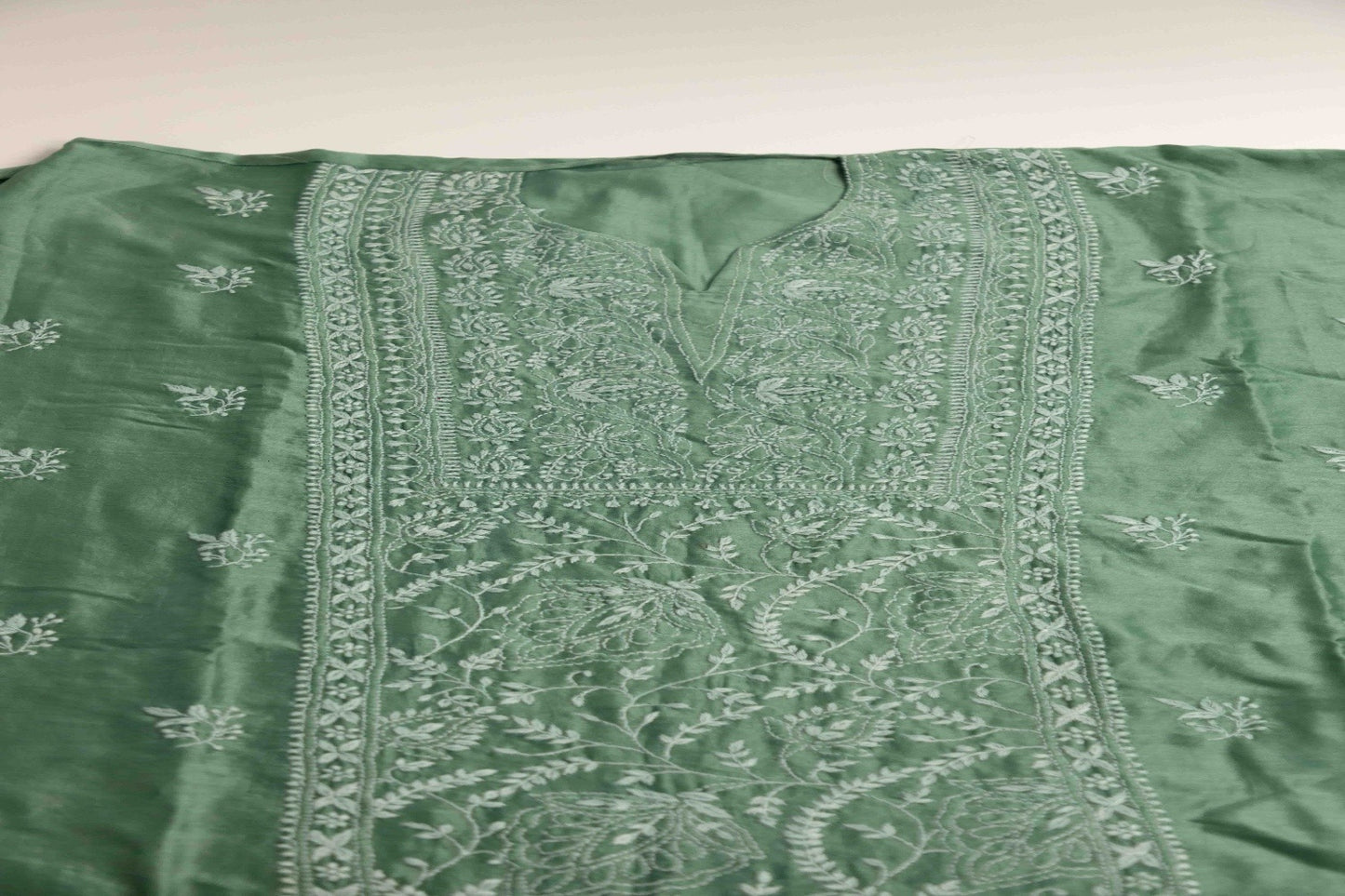 Deep Jade Green  Cotton Silk Semi-Stitched Chikankari Co-ord Set