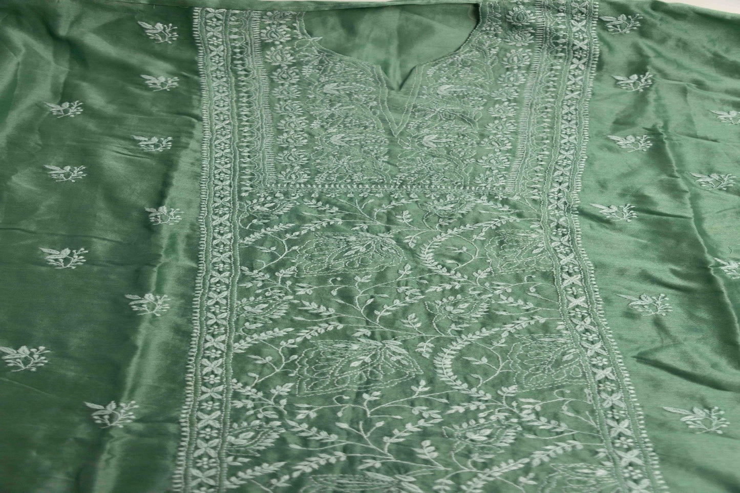 Deep Jade Green  Cotton Silk Semi-Stitched Chikankari Co-ord Set
