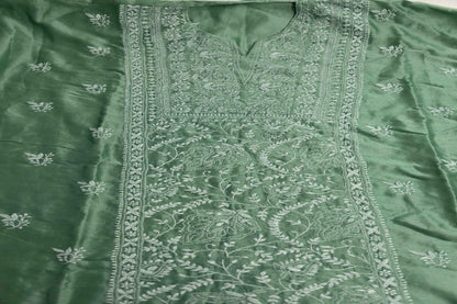 Deep Jade Green  Cotton Silk Semi-Stitched Chikankari Co-ord Set