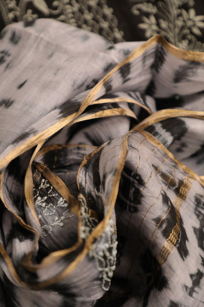 'Raat aur Din' Black Mul Chanderi Unstitched Chikankari Suit Set