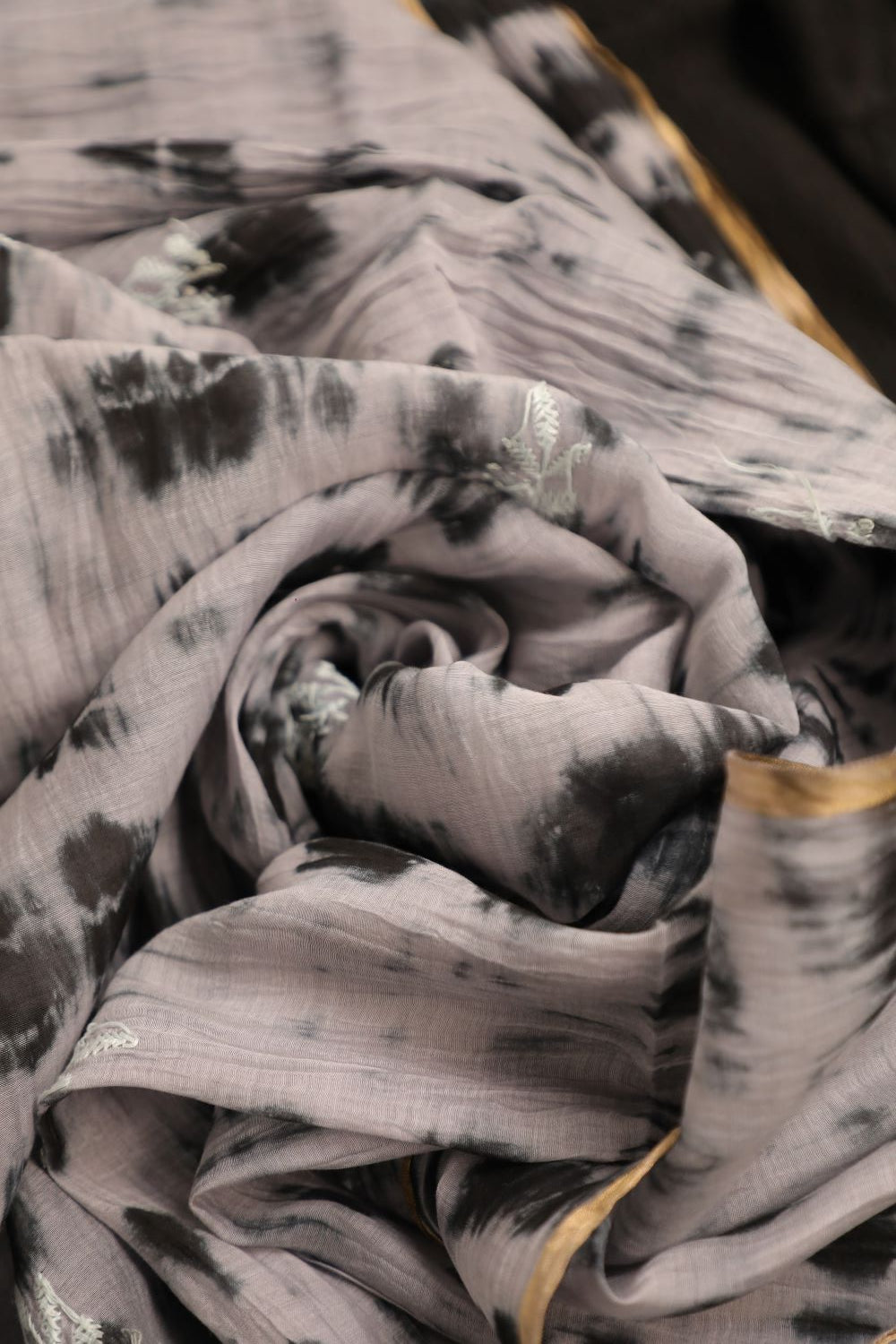 'Raat aur Din' Black Mul Chanderi Unstitched Chikankari Suit Set