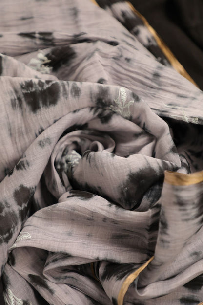 'Raat aur Din' Black Mul Chanderi Unstitched Chikankari Suit Set