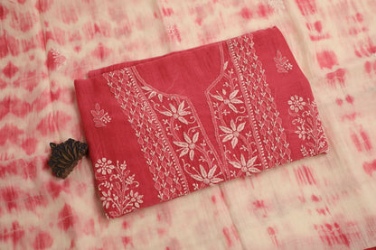 'Gulabi Bari' Ombre Pink Mul Chanderi Unstitched Chikankari Suit Set