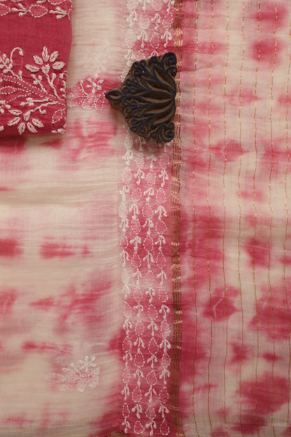 'Gulabi Bari' Ombre Pink Mul Chanderi Unstitched Chikankari Suit Set