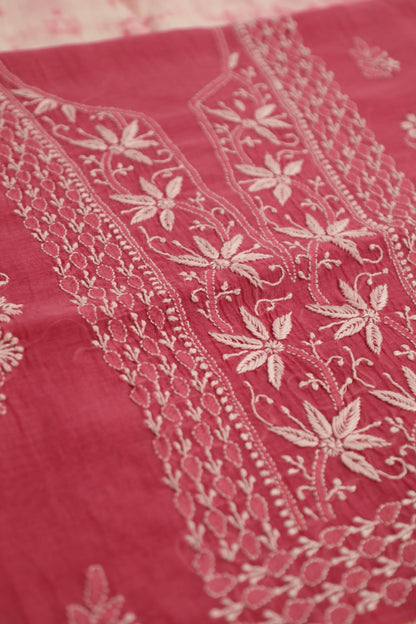 'Gulabi Bari' Ombre Pink Mul Chanderi Unstitched Chikankari Suit Set