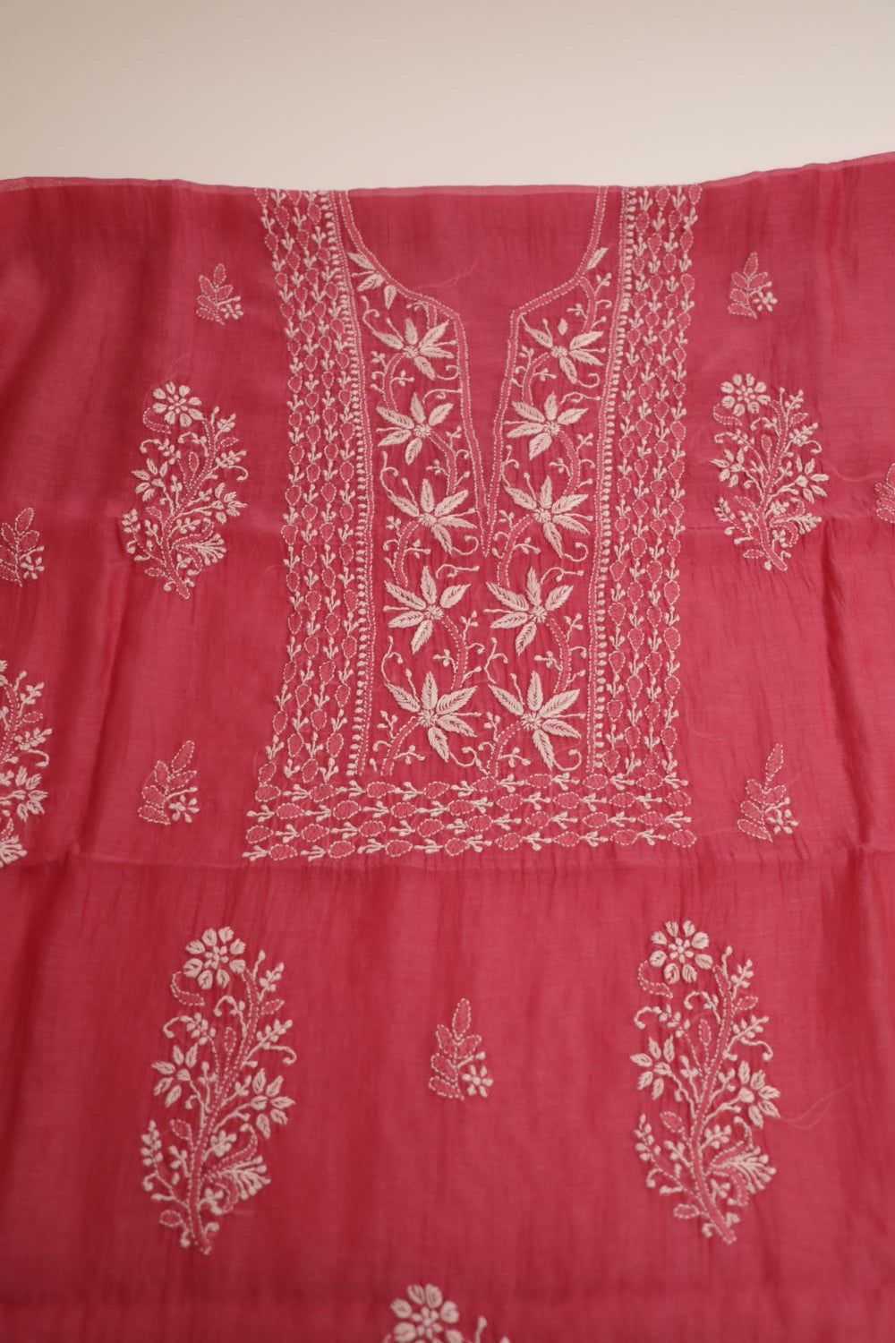 'Gulabi Bari' Ombre Pink Mul Chanderi Unstitched Chikankari Suit Set