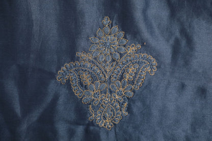 'Golden draped Midnight Sky' Navy Chanderi Unstitched Chikankari suit set