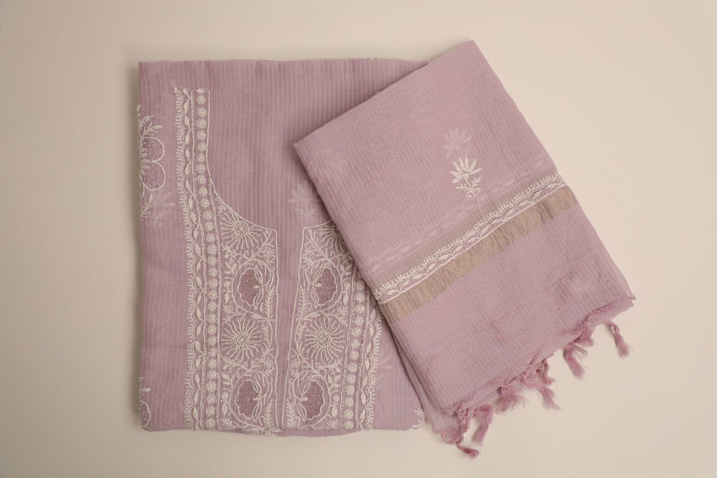 Lilac Maheshwari Cotton Embellished Unstitched Chikankari Suit Set