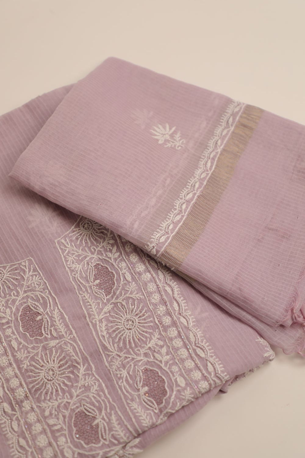 Lilac Maheshwari Cotton Embellished Unstitched Chikankari Suit Set