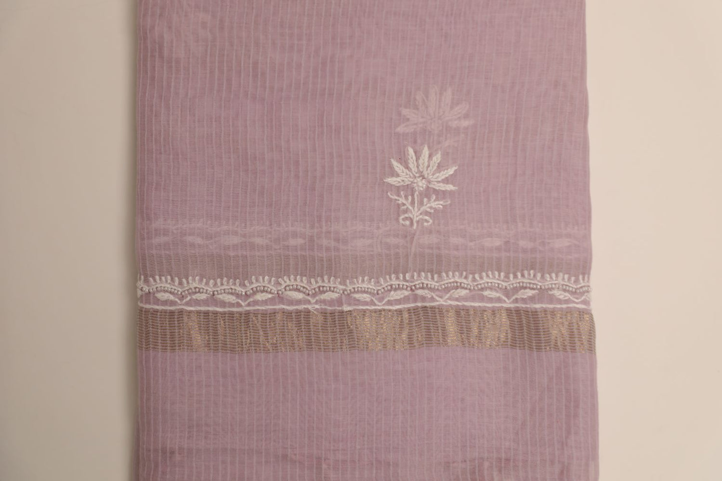 Lilac Maheshwari Cotton Embellished Unstitched Chikankari Suit Set