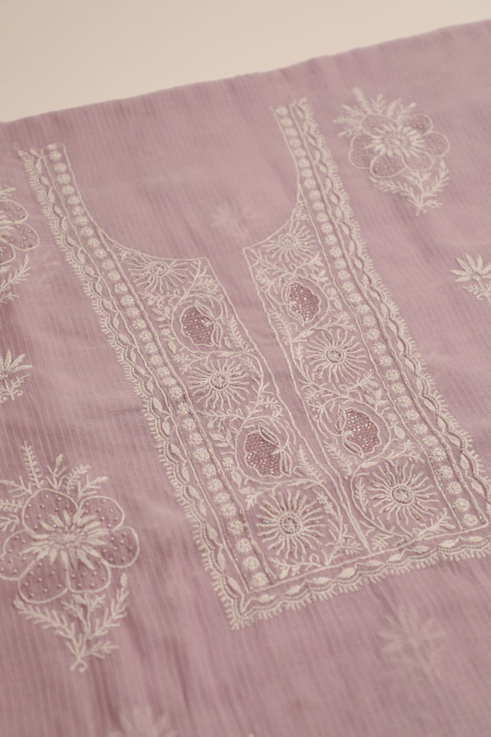 Lilac Maheshwari Cotton Embellished Unstitched Chikankari Suit Set