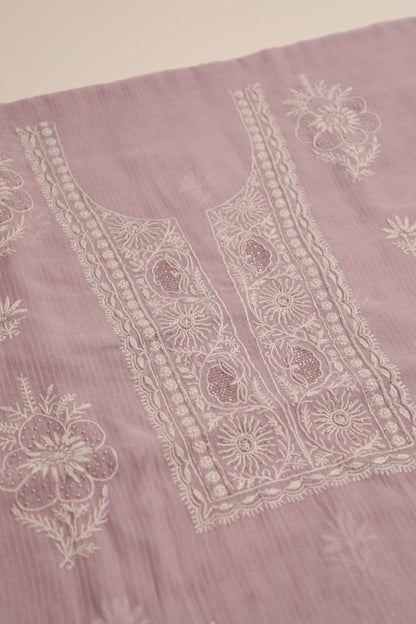 Lilac Maheshwari Cotton Embellished Unstitched Chikankari Suit Set