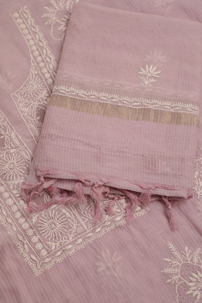 Lilac Maheshwari Cotton Embellished Unstitched Chikankari Suit Set