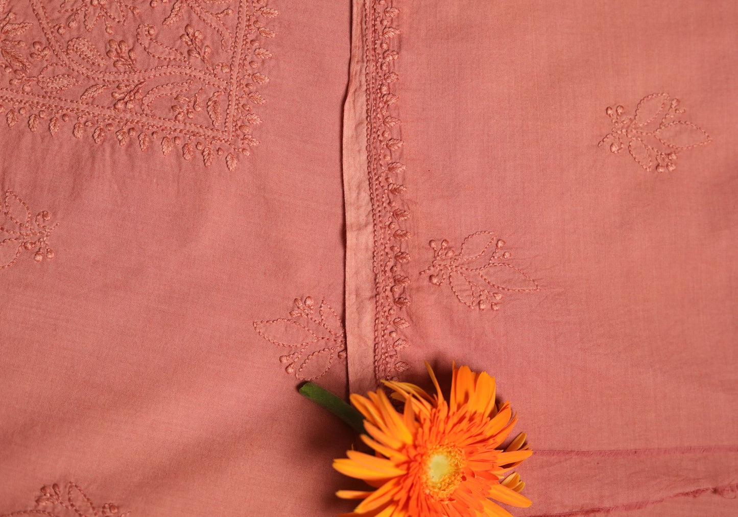 Coral Mauve Mul Cotton Unstitched Chikankari Kurta fabric