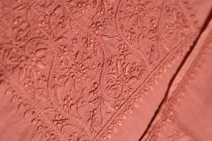 Coral Mauve Mul Cotton Unstitched Chikankari Kurta fabric