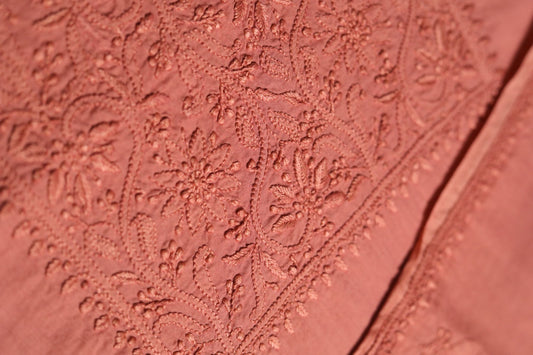 Coral Mauve Mul Cotton Unstitched Chikankari Kurta fabric