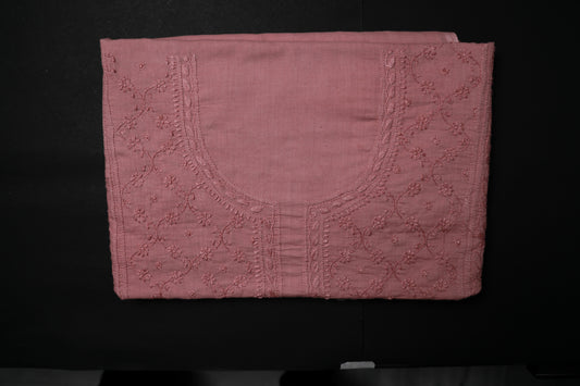 Mauve Pink Mulmul Cotton Fine embroidery Unstitched Chikankari Kurta fabric