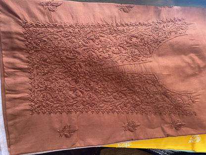 Copper Brown Mul Cotton Unstitched Chikankari Suit set