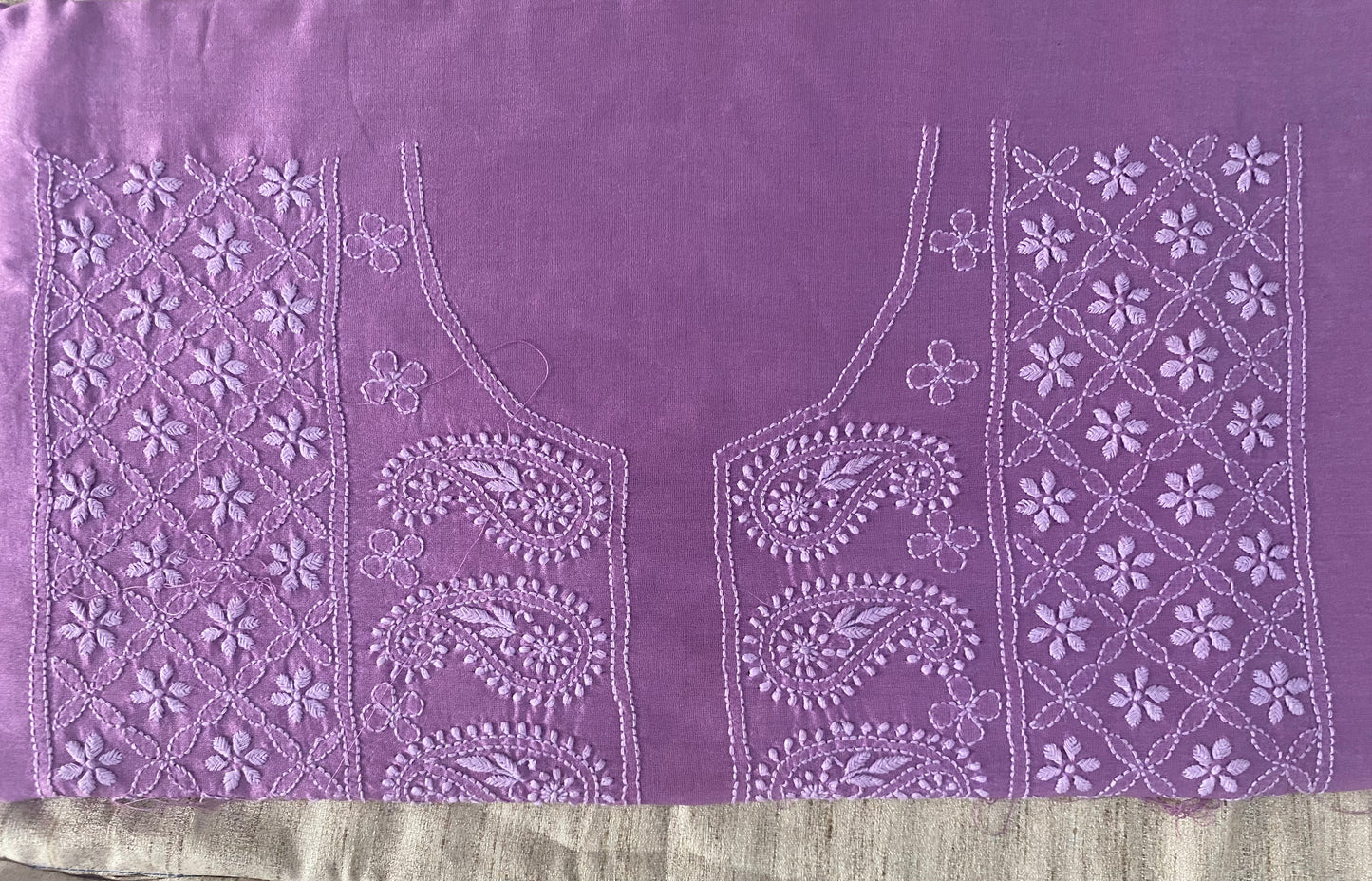 Lavender Chanderi Unstitched Centre-Panel Chikankari Suit Set