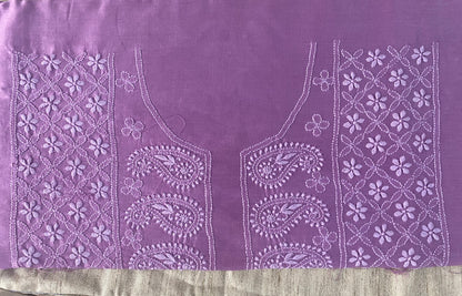 Lavender Chanderi Unstitched Centre-Panel Chikankari Suit Set