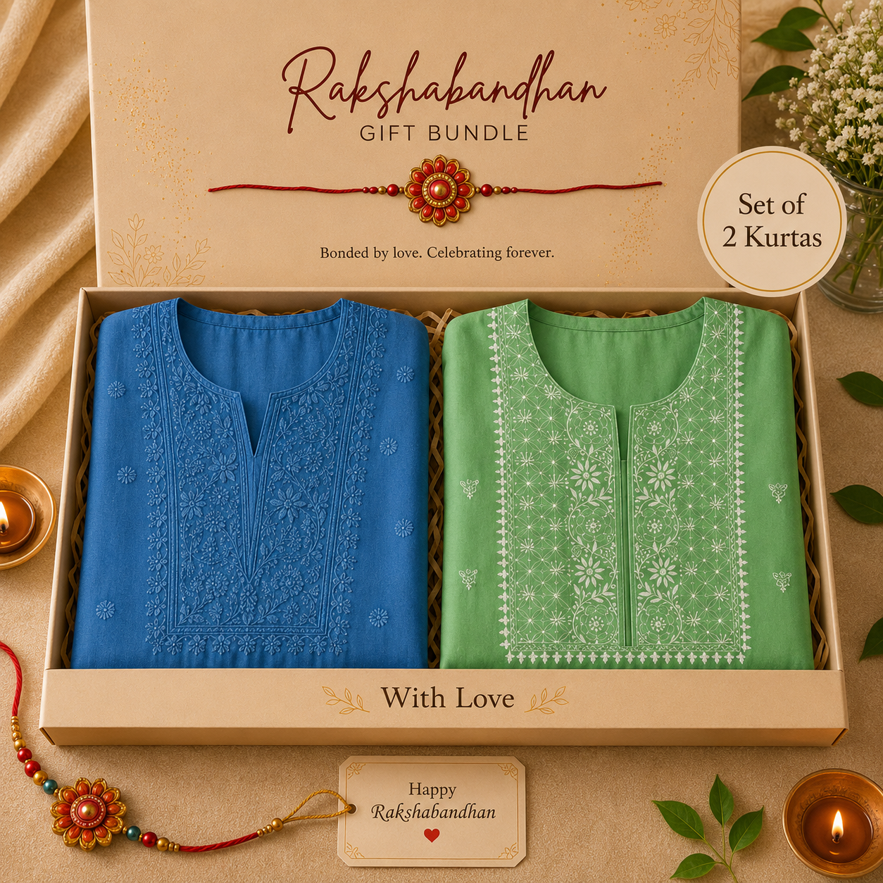 Sneh - Set of 2 Chikankari Kurta Material - Blue and Maroon