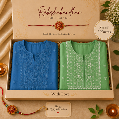 Sneh - Set of 2 Chikankari Kurta Material - Blue and Maroon