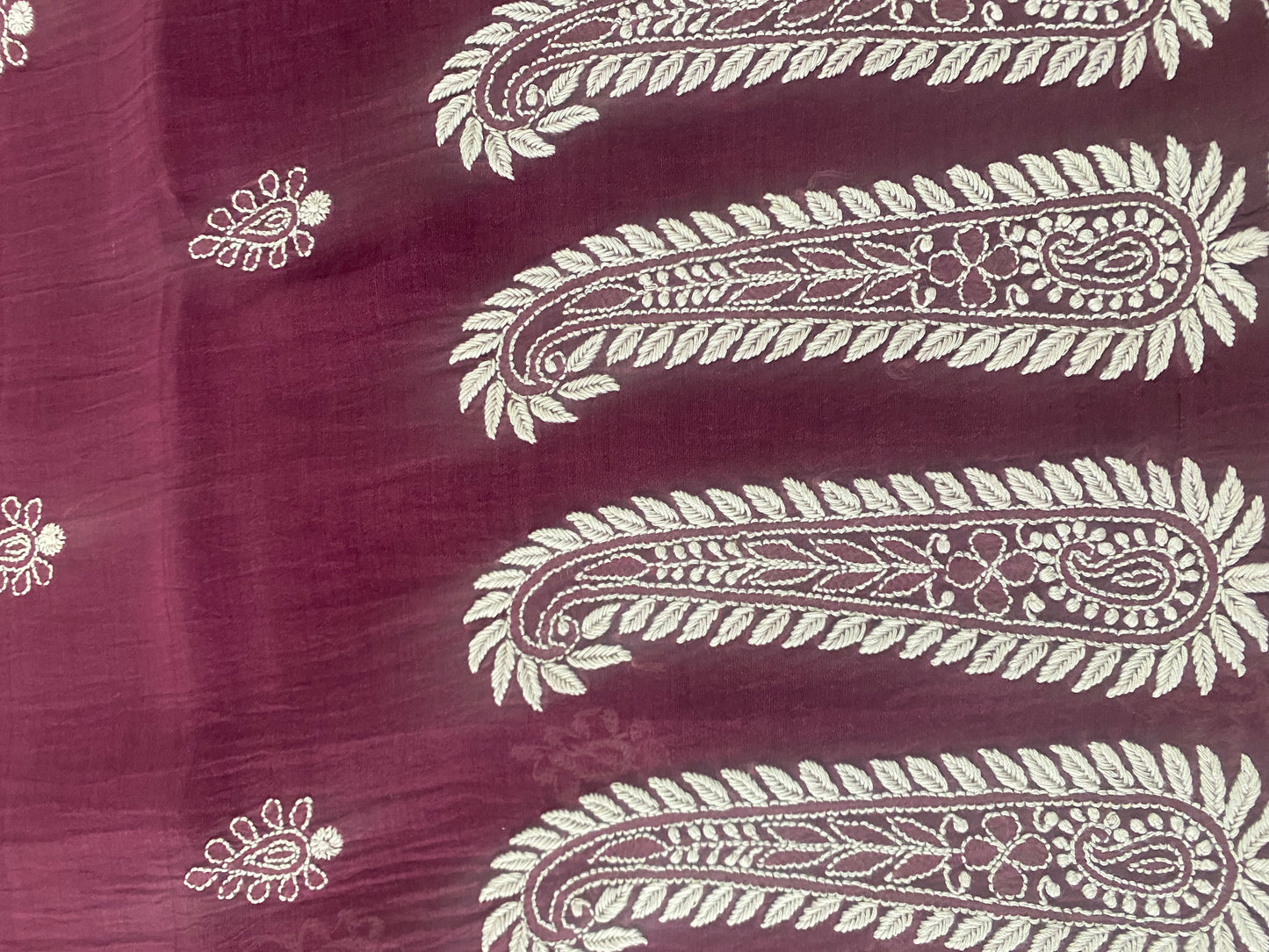 KAIRI- 'Mulberry wine'  Mul Chanderi Chikankari Unstitched Suit Set