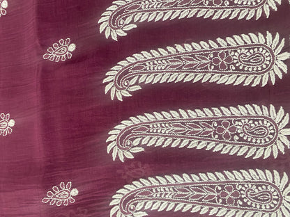 KAIRI- 'Mulberry wine'  Mul Chanderi Chikankari Unstitched Suit Set