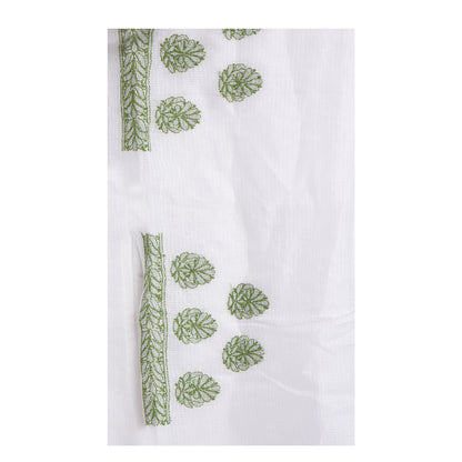 Green and White Kota-Doria Cotton Chikankari Saree