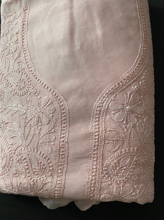 Peach Muslin Unstitched Chikankari Suit set