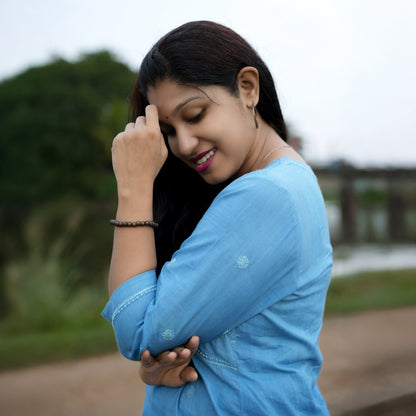 Elegant Blue Mul Cotton Chikankari Long Kurti