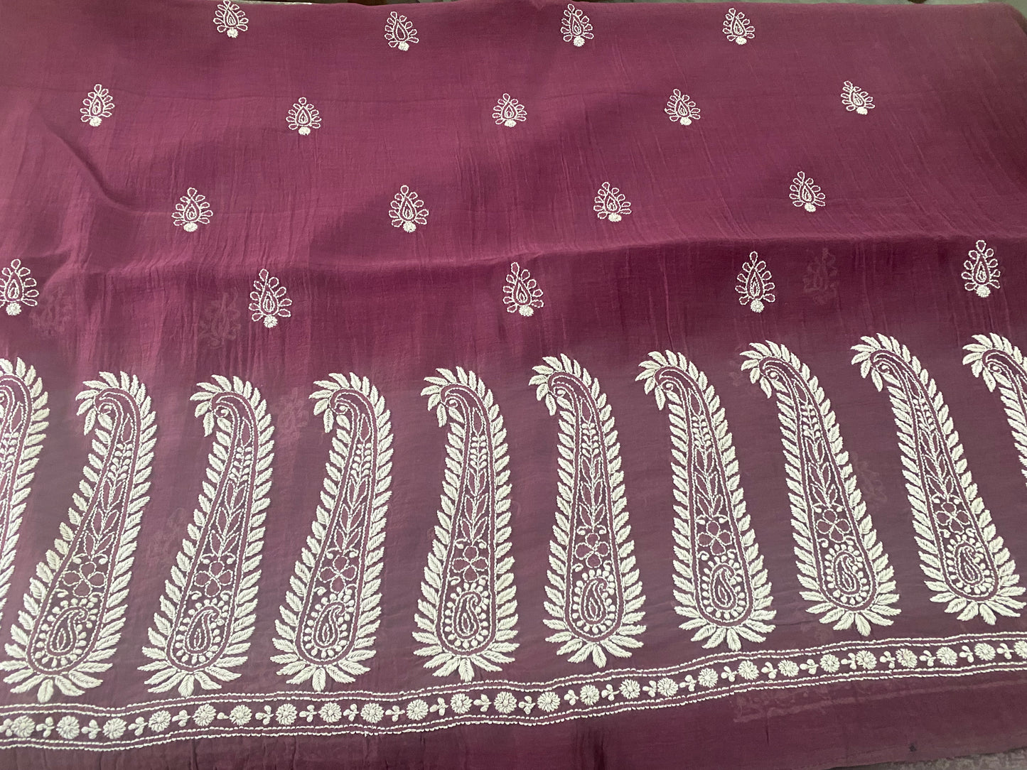 KAIRI- 'Mulberry wine'  Mul Chanderi Chikankari Unstitched Suit Set