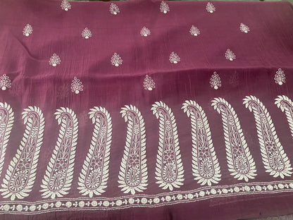 KAIRI- 'Mulberry wine'  Mul Chanderi Chikankari Unstitched Suit Set