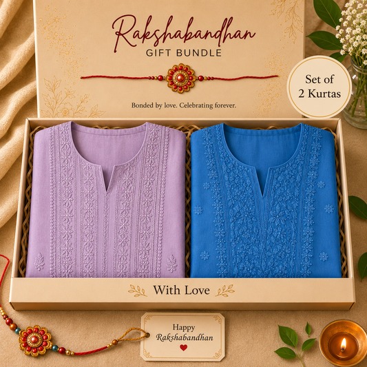 Sneh - Set of 2 Chikankari Kurta Material - Blue and Pink
