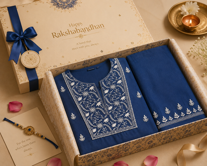 Sneh - Set of 2 Chikankari Kurta Material - Blue and Maroon