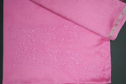 Soothing Pink Chanderi Unstitched Chikankari Suit Set