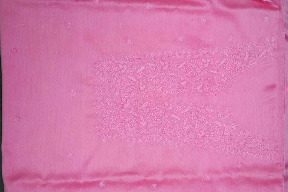 Soothing Pink Chanderi Unstitched Chikankari Suit Set