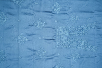 Smoky Azure' Blue Chanderi Unstitched Chikankari suit set