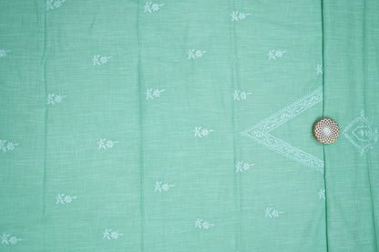 'Elegant Pista Green' V-neck Cotton Unstitched Chikankari Kurta Pant Set