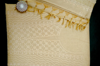 Ivory Tissue Chanderi Unstitched Chikankari Suit set