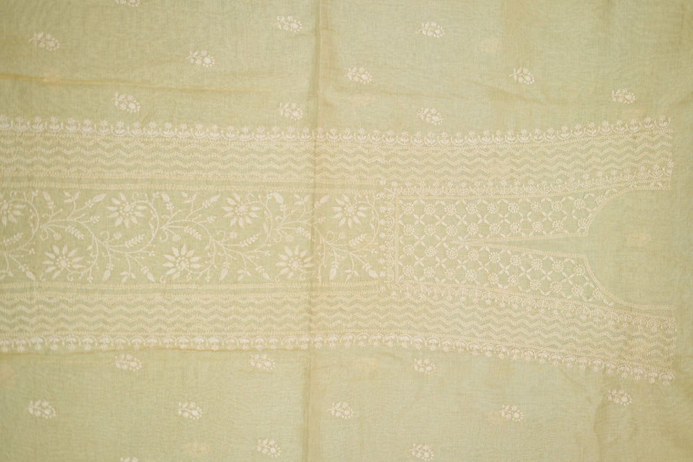Ivory Tissue Chanderi Unstitched Chikankari Suit set