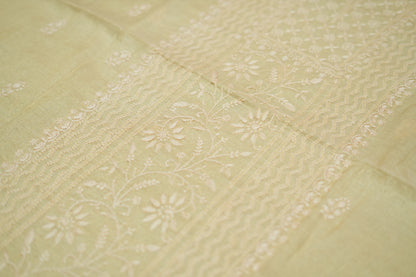 Ivory Tissue Chanderi Unstitched Chikankari Suit set