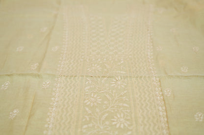 Ivory Tissue Chanderi Unstitched Chikankari Suit set