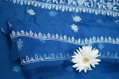 'Royal Blue'  Pure Organza Unstitched Chikankari Suit Set