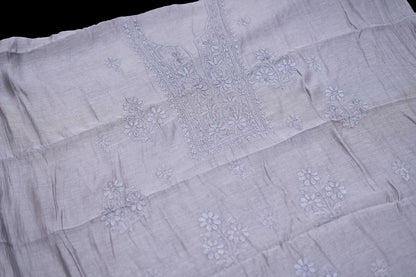 'Ash Lavender' Mul Chanderi Chikankari Unstitched Suit Set