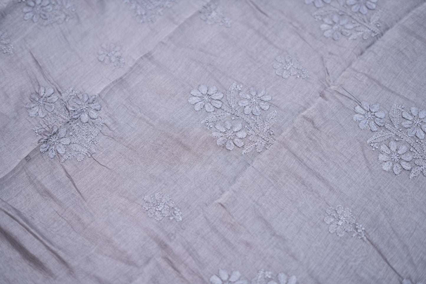 'Ash Lavender' Mul Chanderi Chikankari Unstitched Suit Set