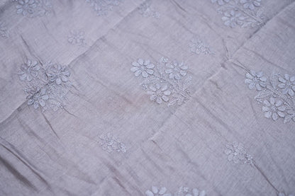 'Ash Lavender' Mul Chanderi Chikankari Unstitched Suit Set