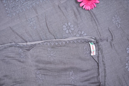 'Ash Lavender' Mul Chanderi Chikankari Unstitched Suit Set