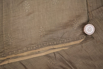 KAIRI- 'Sunlit Earth' Taupe Mul Chanderi Chikankari Unstitched Suit Set